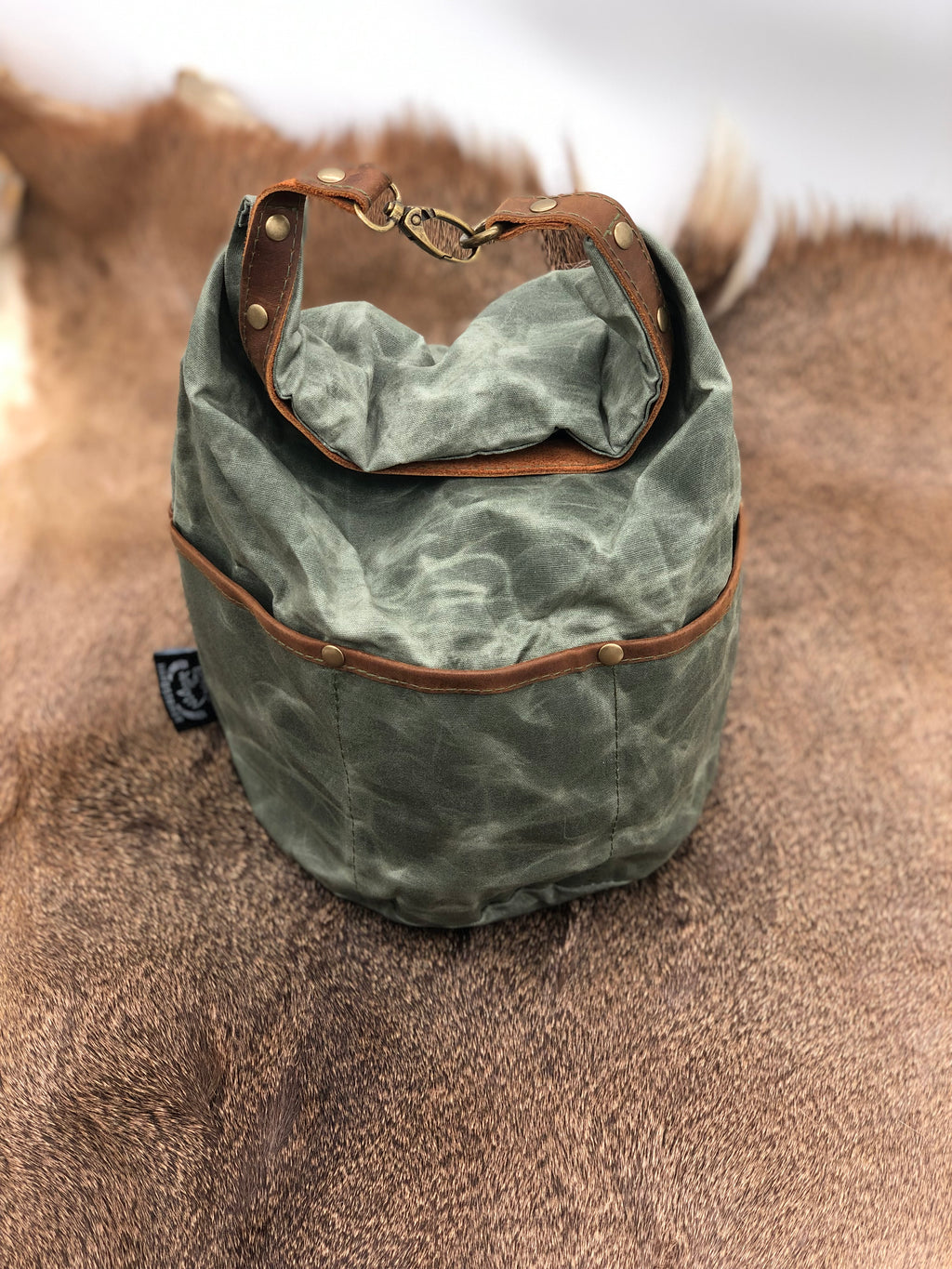 Large Wax Canvas Bags - Tan & Green