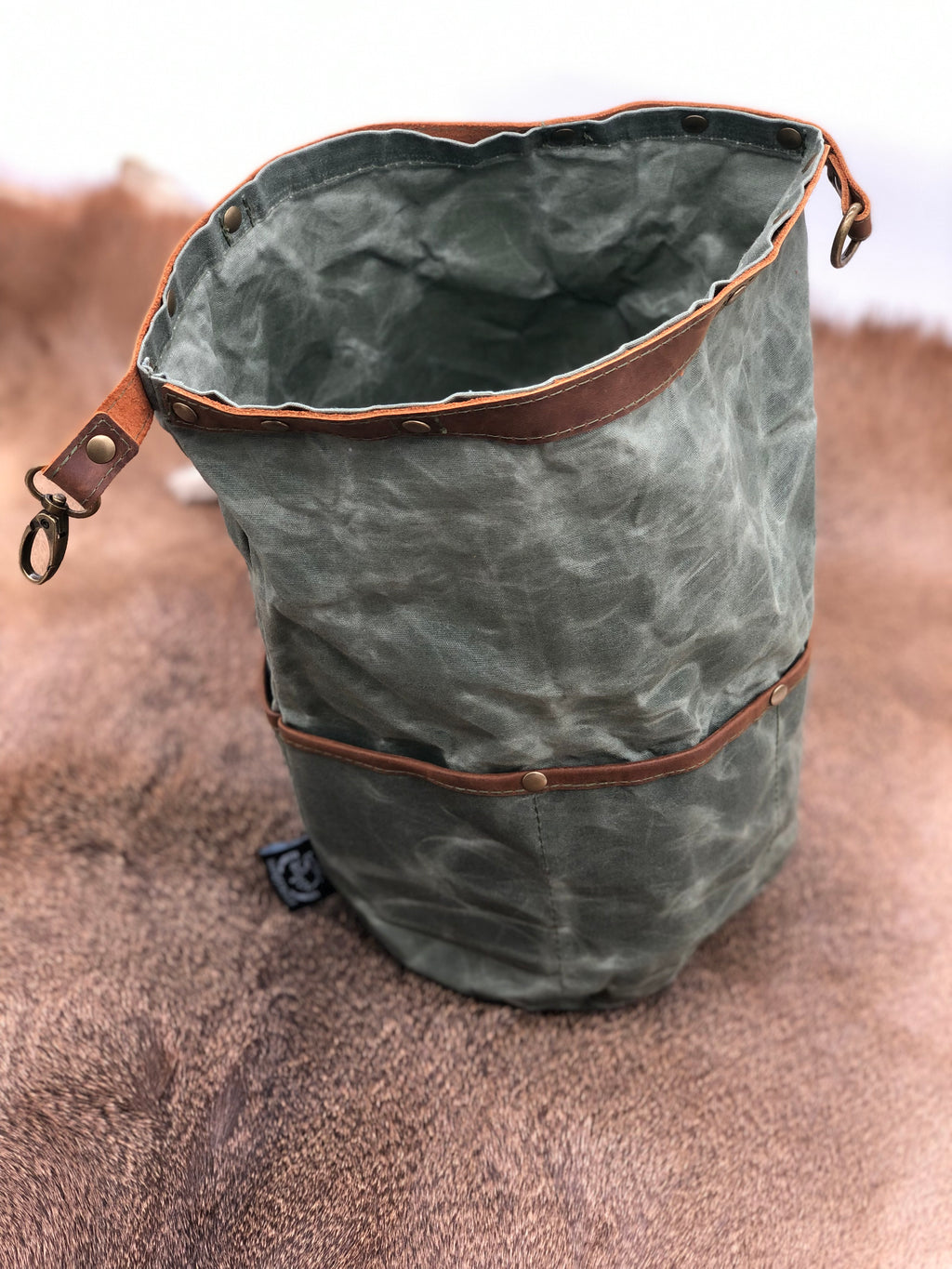 Large Wax Canvas Bags - Tan & Green