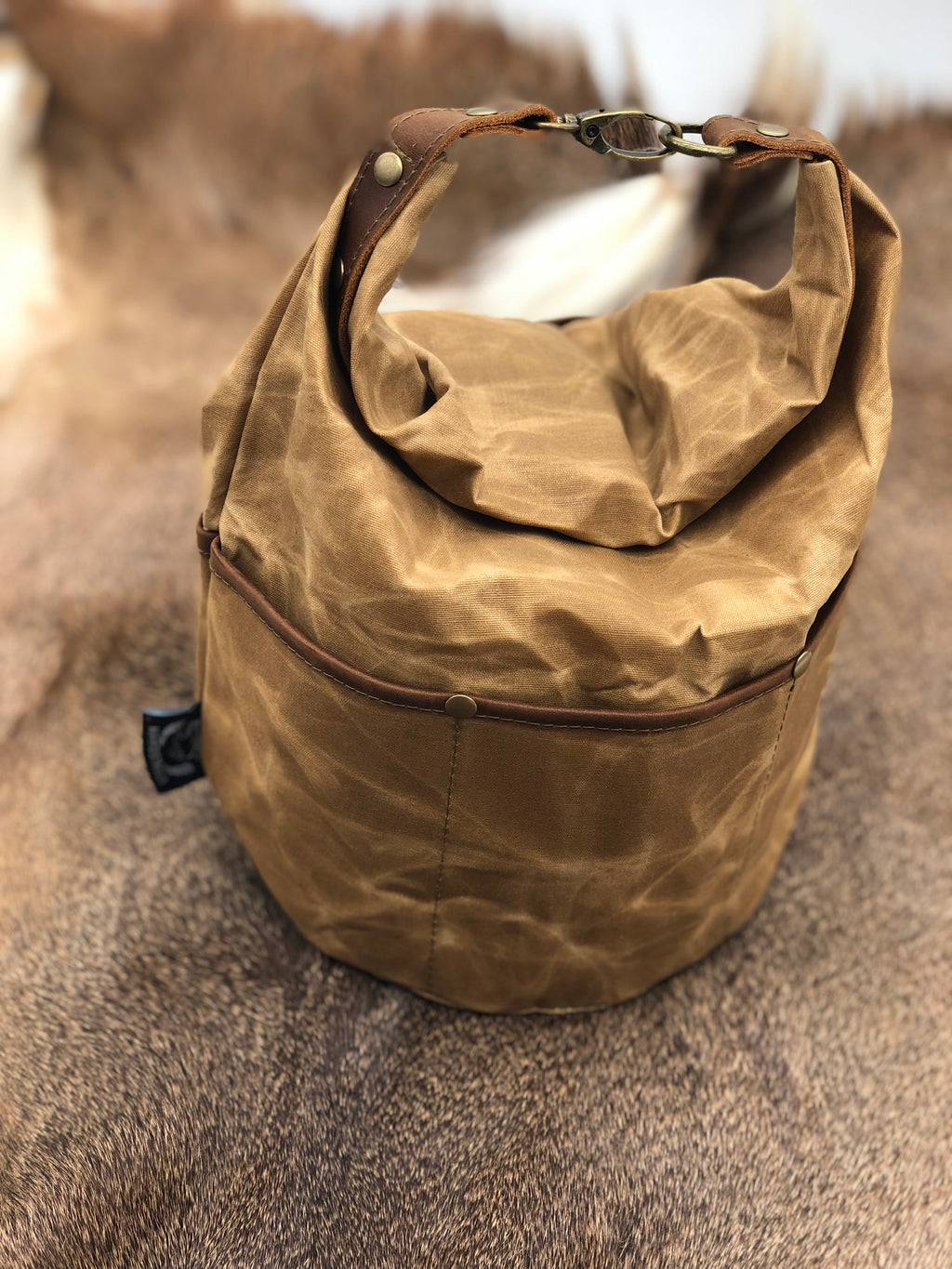 Large Wax Canvas Bags - Tan & Green
