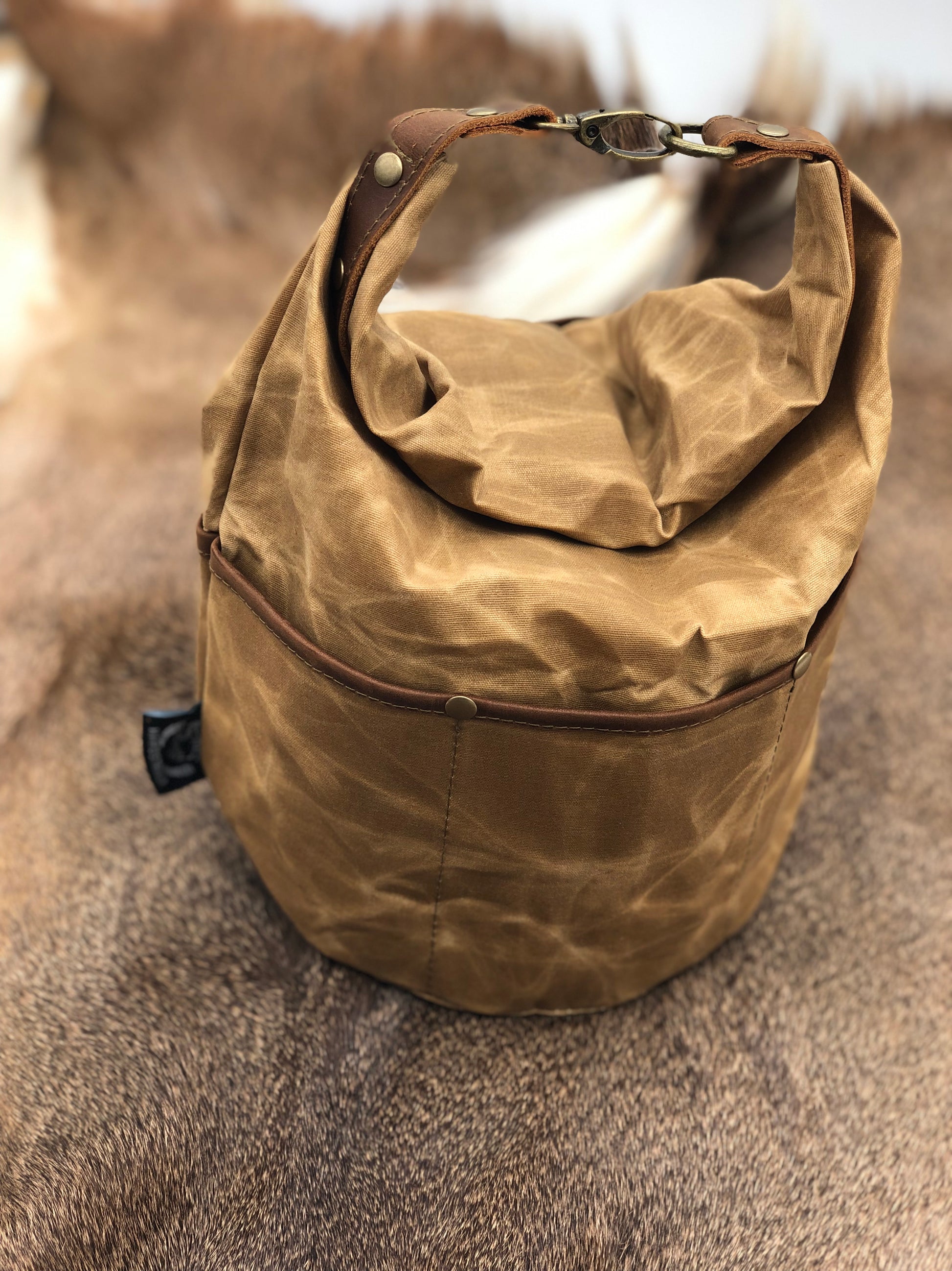 Large Wax Canvas Bags - Tan & Green