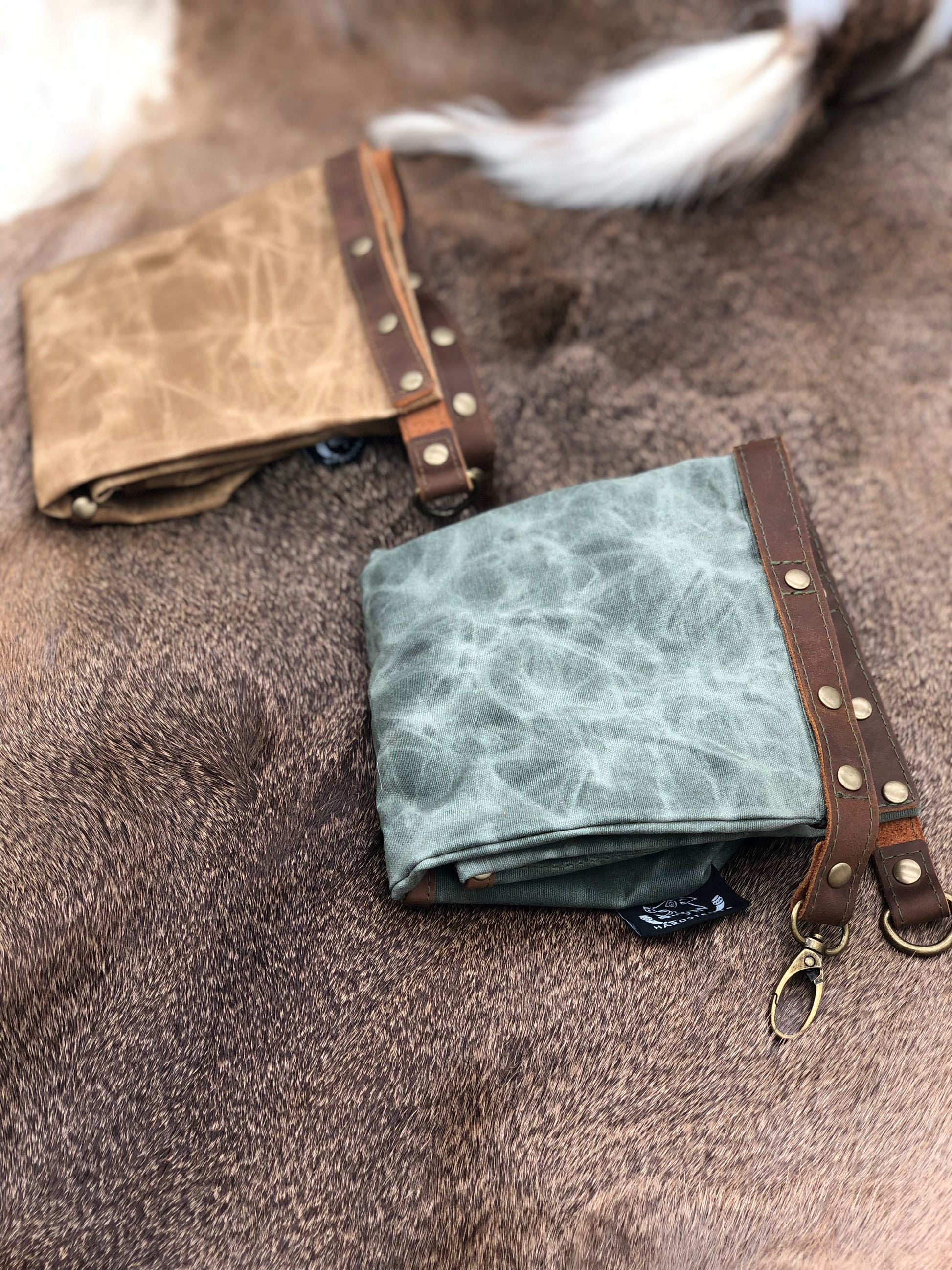 Large Wax Canvas Bags - Tan & Green