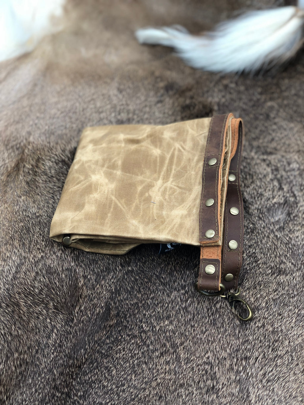 Large Wax Canvas Bags - Tan & Green