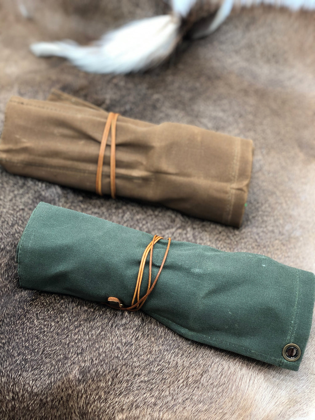 Wax Canvas Roll Up Organizer  - Tan & Green