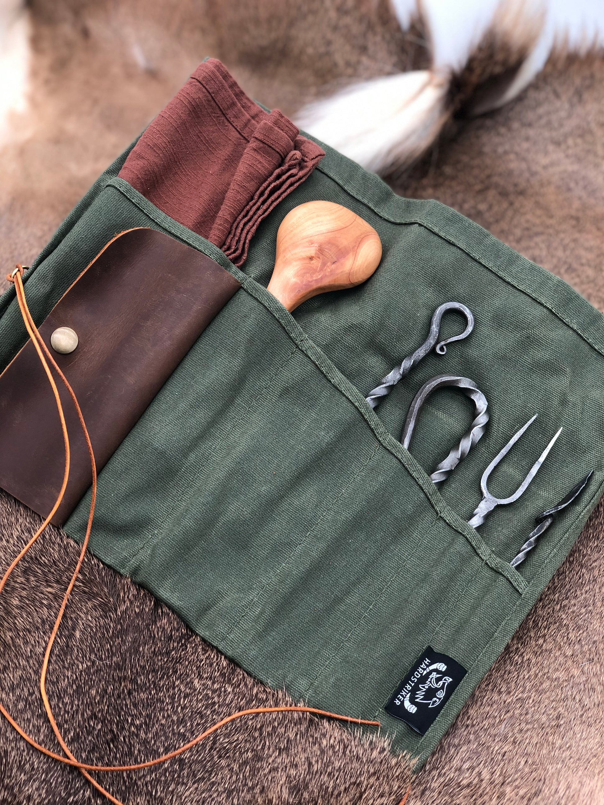 Wax Canvas Roll Up Organizer  - Tan & Green