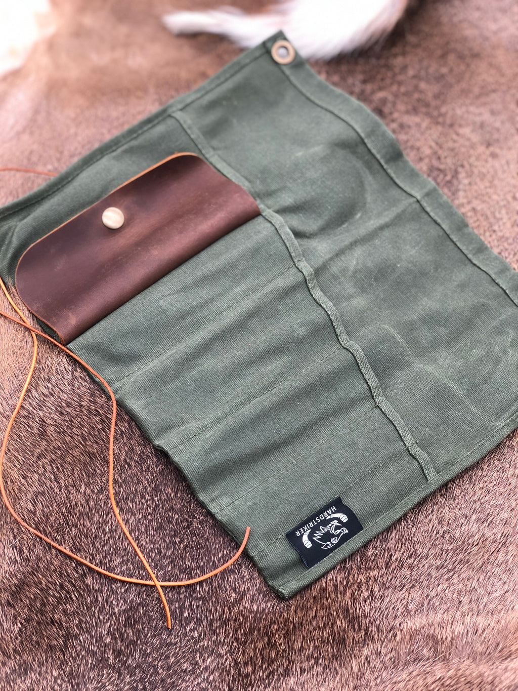 Wax Canvas Roll Up Organizer  - Tan & Green