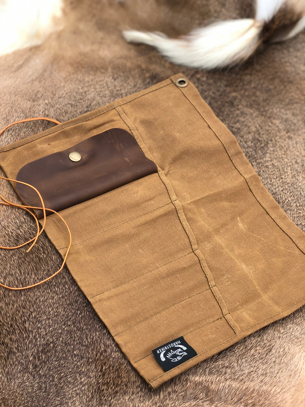 Wax Canvas Roll Up Organizer  - Tan & Green