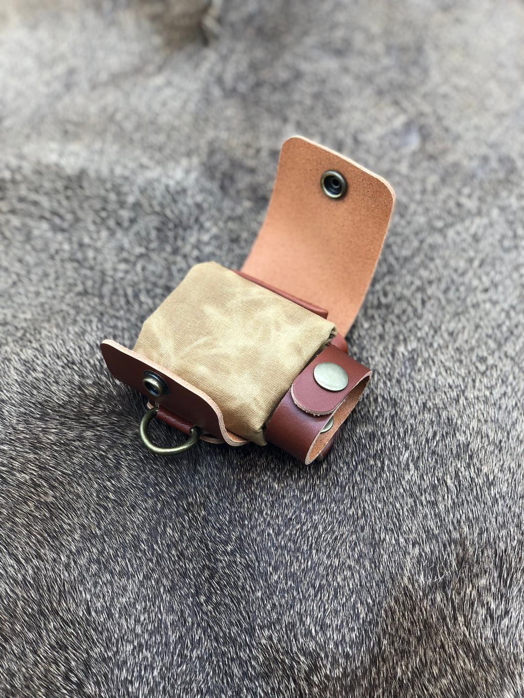 Fold Up Belt Pouch and Glove Holder - Tan & Green