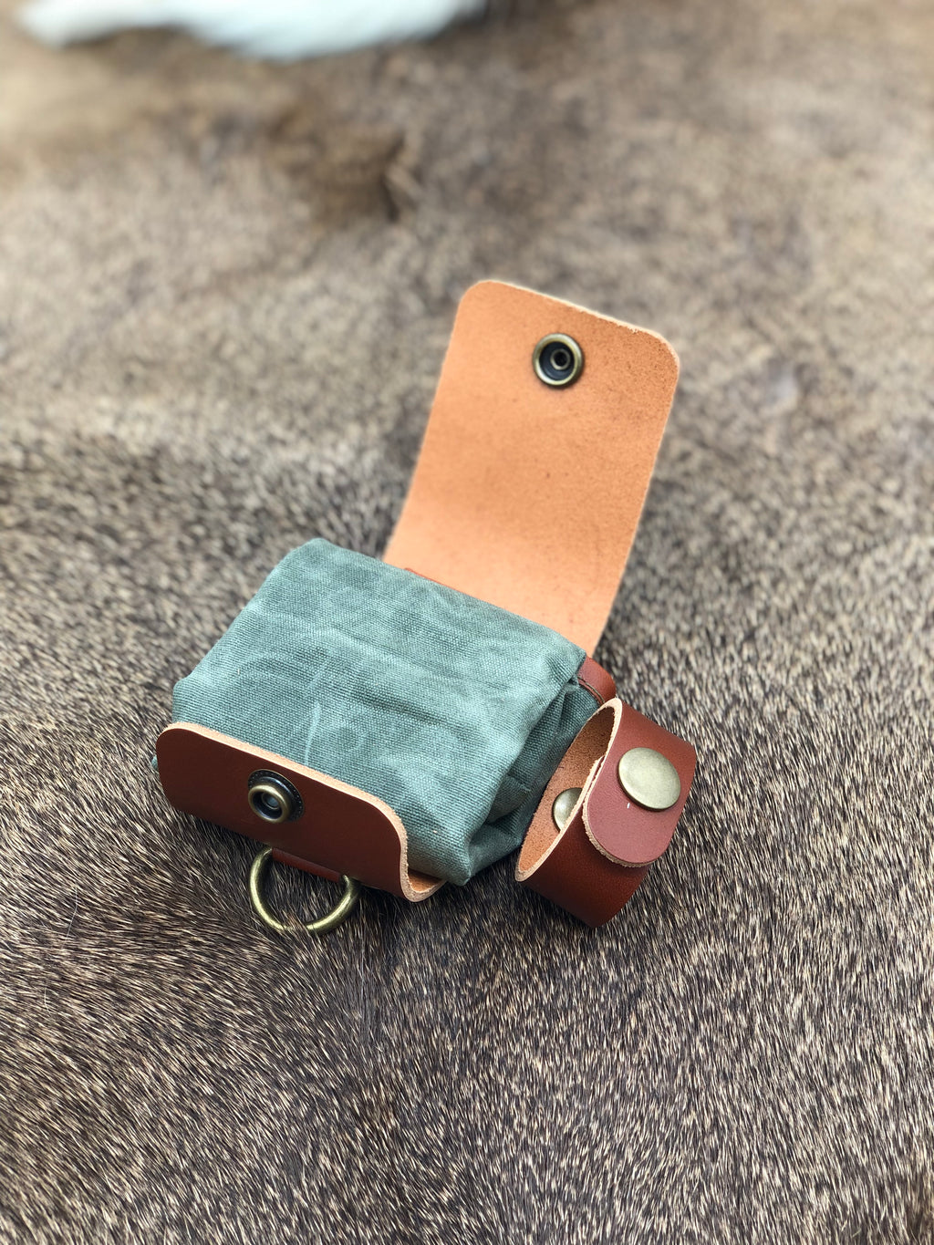 Fold Up Belt Pouch and Glove Holder - Tan & Green