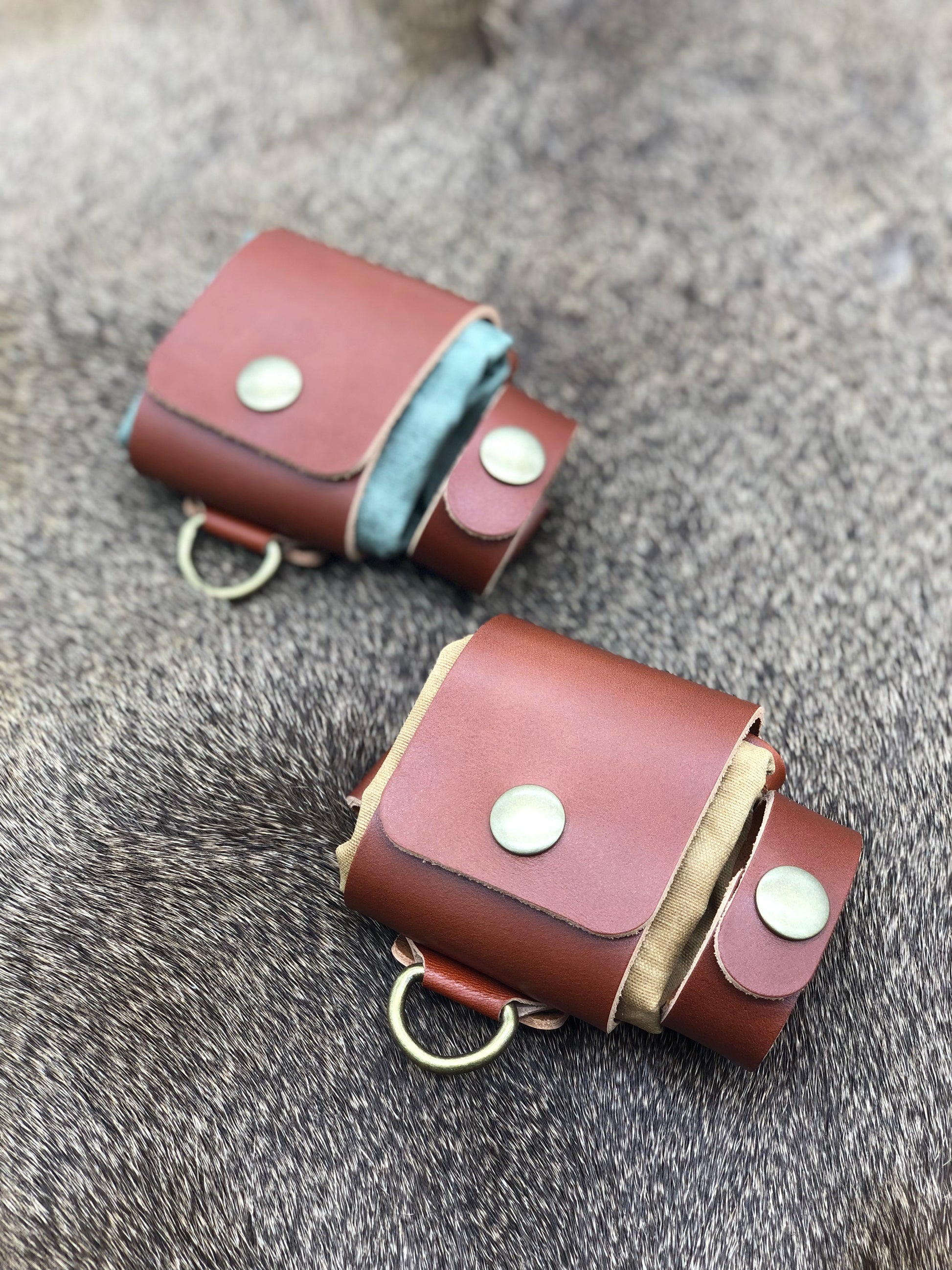 Fold Up Belt Pouch and Glove Holder - Tan & Green