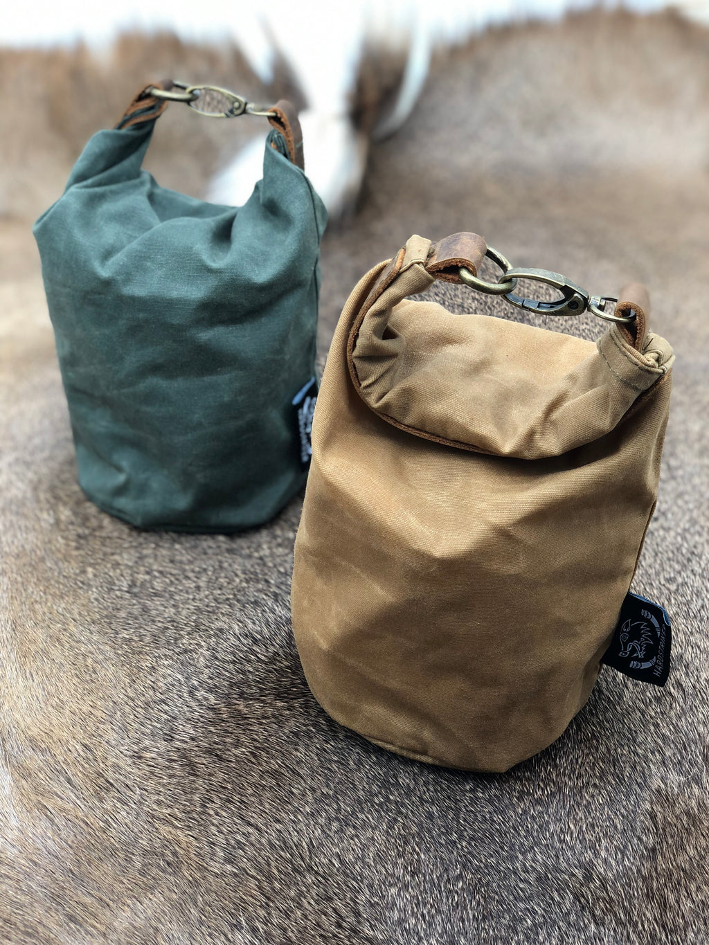 Small Wax Canvas Bag - Tan & Green