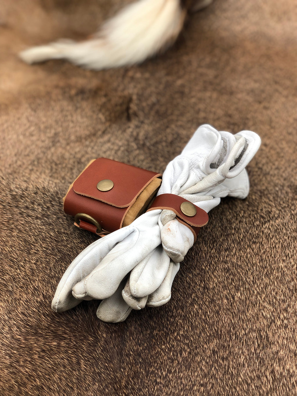 Fold Up Belt Pouch and Glove Holder - Tan & Green