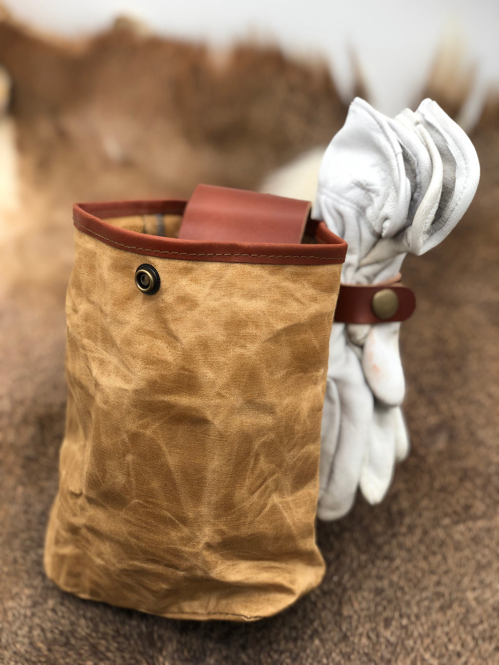 Fold Up Belt Pouch and Glove Holder - Tan & Green