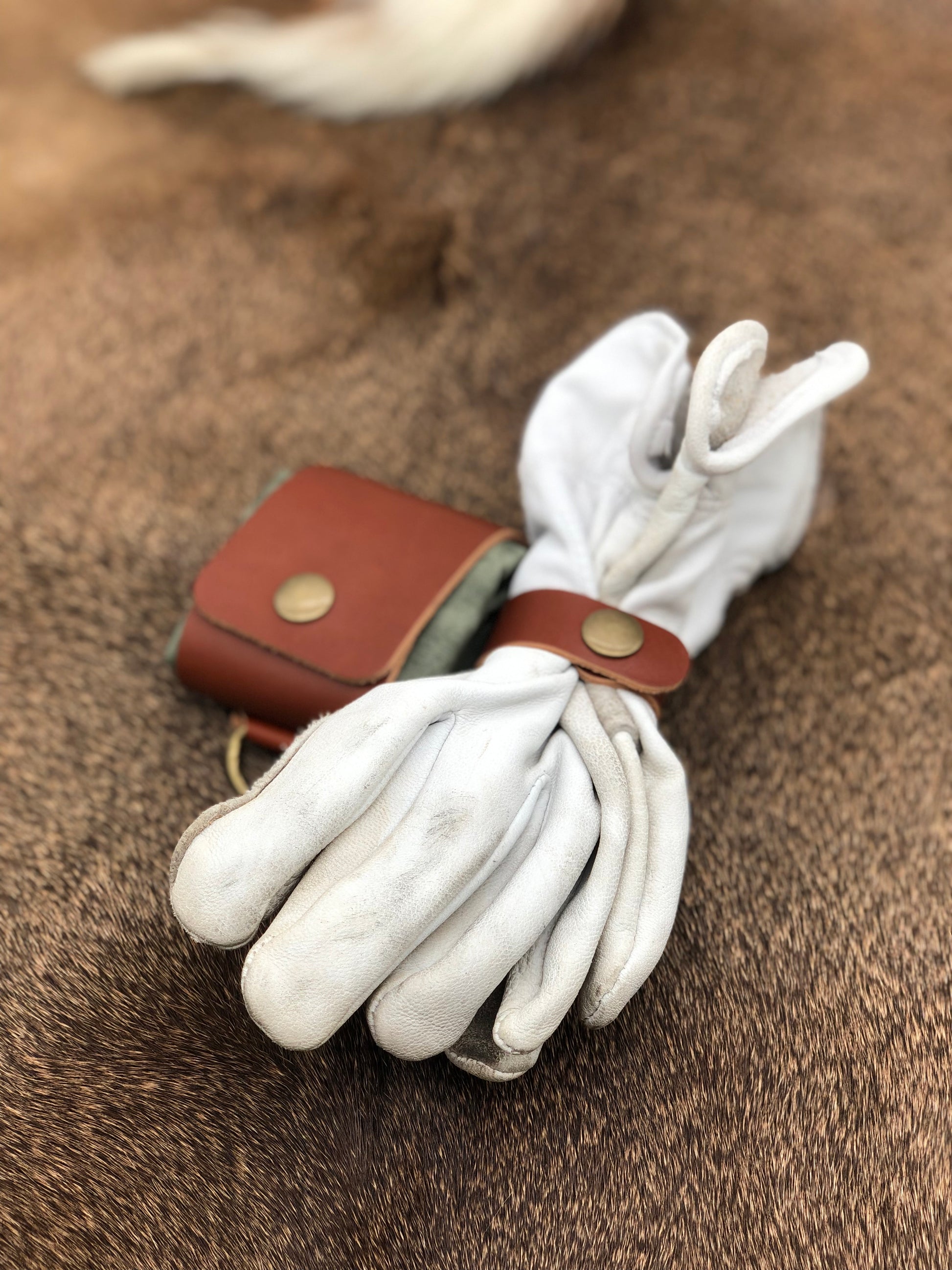 Fold Up Belt Pouch and Glove Holder - Tan & Green